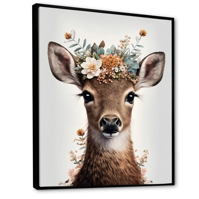«Cute Baby Deer with Floral Crown II», reproduction de photo sur toile, H 20 po x l 12 po x P 1 po