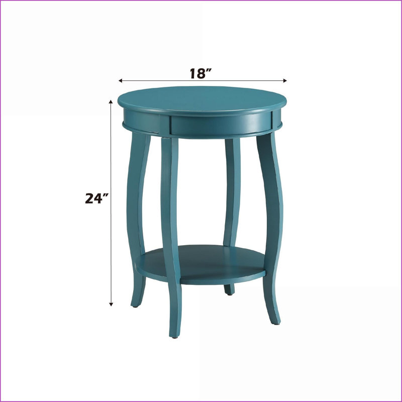 Aberta Teal Coffee Table with Round Cabriole Legs &amp; Bottom Shelf, Easy Assembly