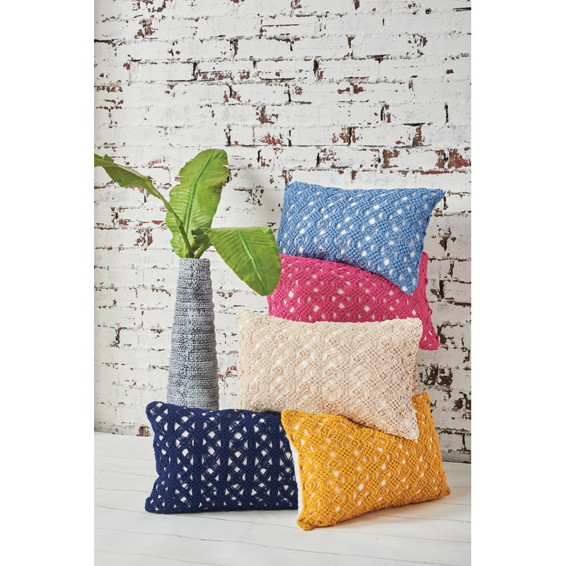 Natural Macramé Embroidered Rectangular Throw Pillow Set