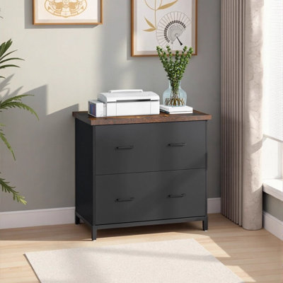2-Drawer Lateral File Cabinet: Rustic Wood & Heavy-Duty Steel for Home Office, Printer Stand & Storage