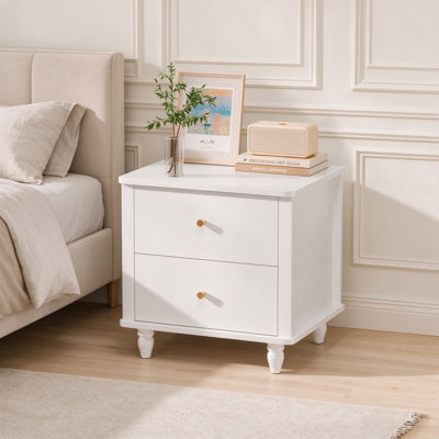 Table de chevet à 2 tiroirs, meuble de nuit en bois avec poignées rondes et pieds tournés, petite commode d'appoint pour chambre à coucher, chambre d'enfant, chambre de bébé