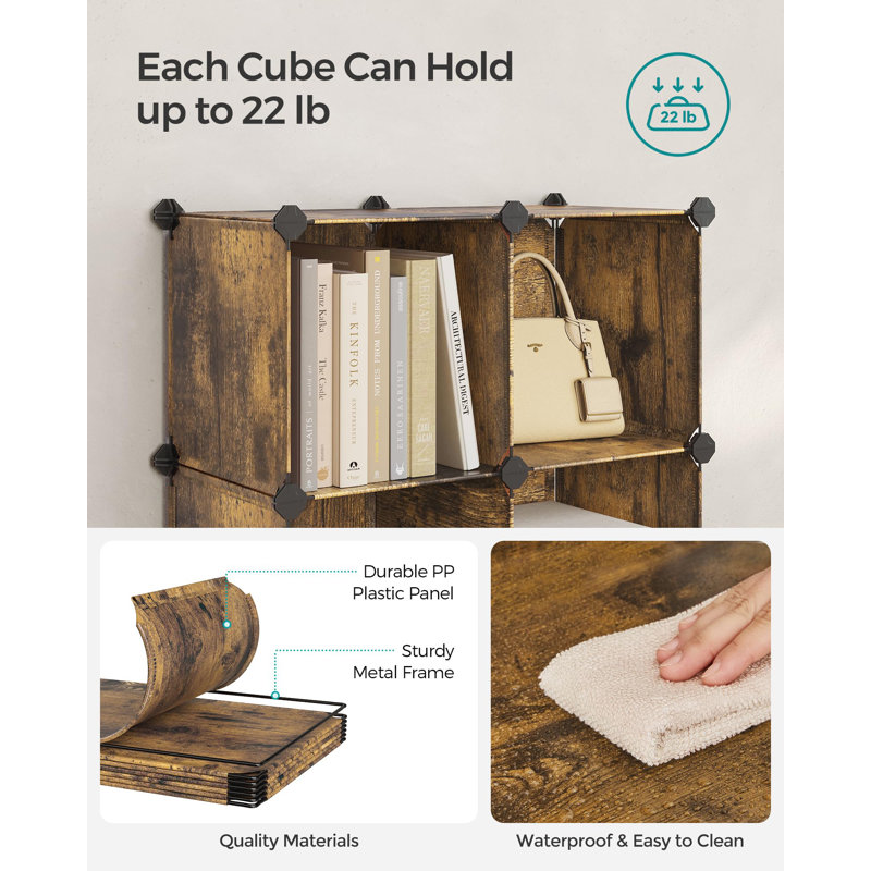 Sturdy Rustic Cube Storage Organizer, Customizable 6-Shelf Unit For Office And Garage, Black Finish