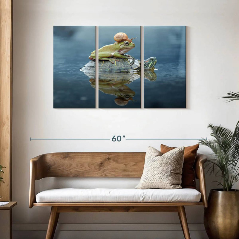 Brampt Snail And Frog Riding A Turtle, 28" H x 45" W