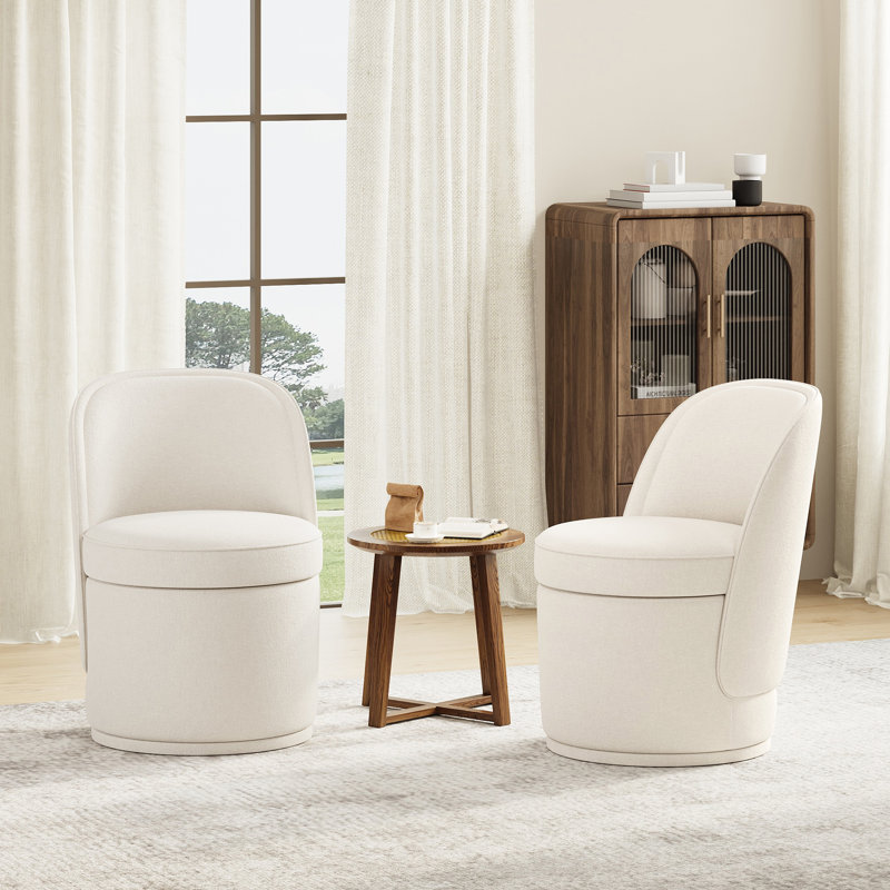 Fauteuil d'appoint pivotant rembourré avec rangement, sans assemblage requis, Blanc