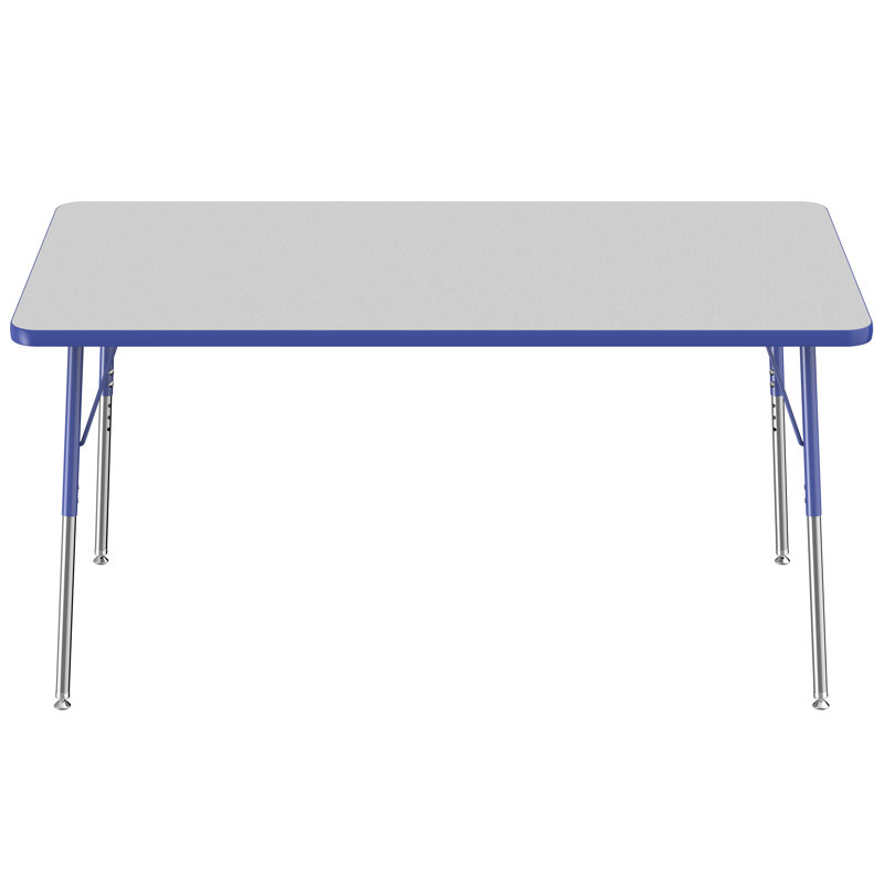 Table d'activité rectangulaire à hauteur réglable en forme de T, Gris/Bleu/Noir, Roulement pivotant standard, 24 po x 72 po