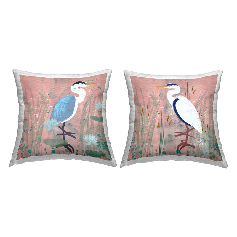 Beach Birds on Pink Printed Outdoor Throw Pillow Design by Juliet Rose Philips (Set of 2)