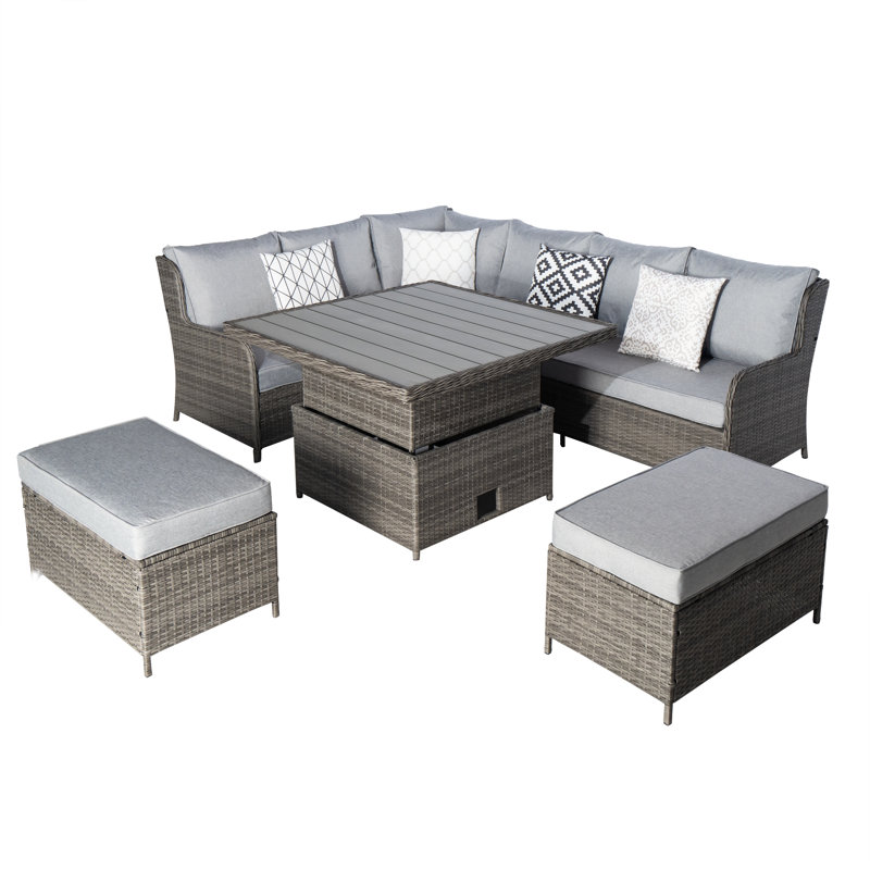 Miyana 7 - Person Patio Dining Set with Extendable Square Table , Cushions Included