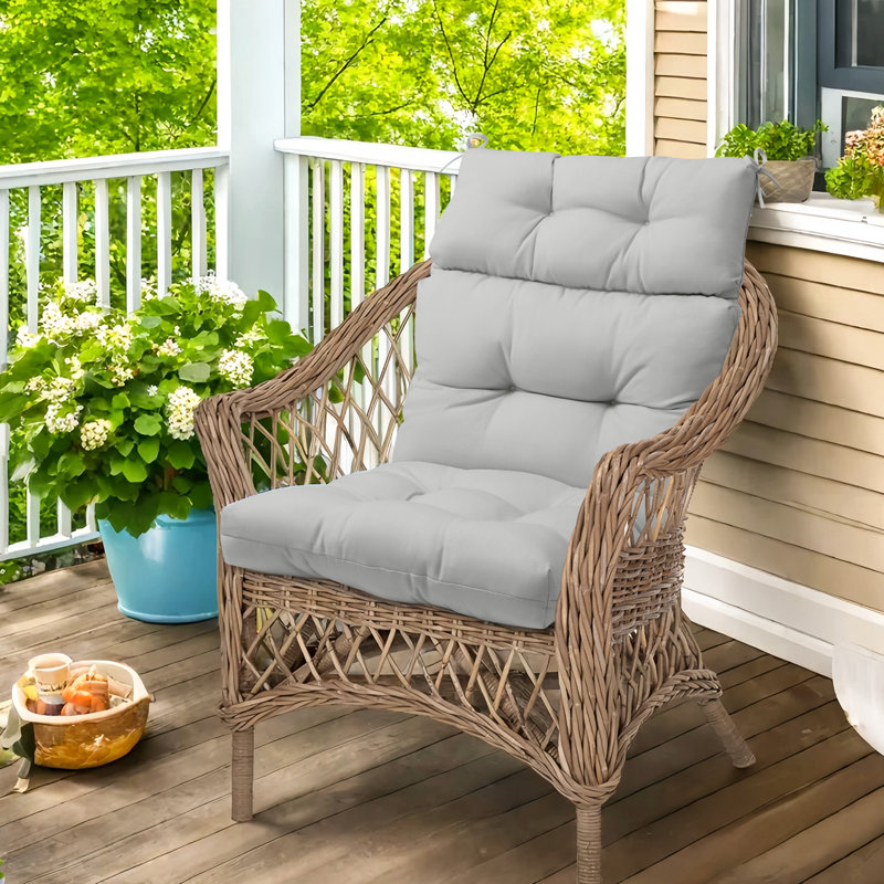 Outdoor Replacement Cushion Set Deep Seating High Back Seat / Back Cushions with Ties (Set of 2), Light Gray