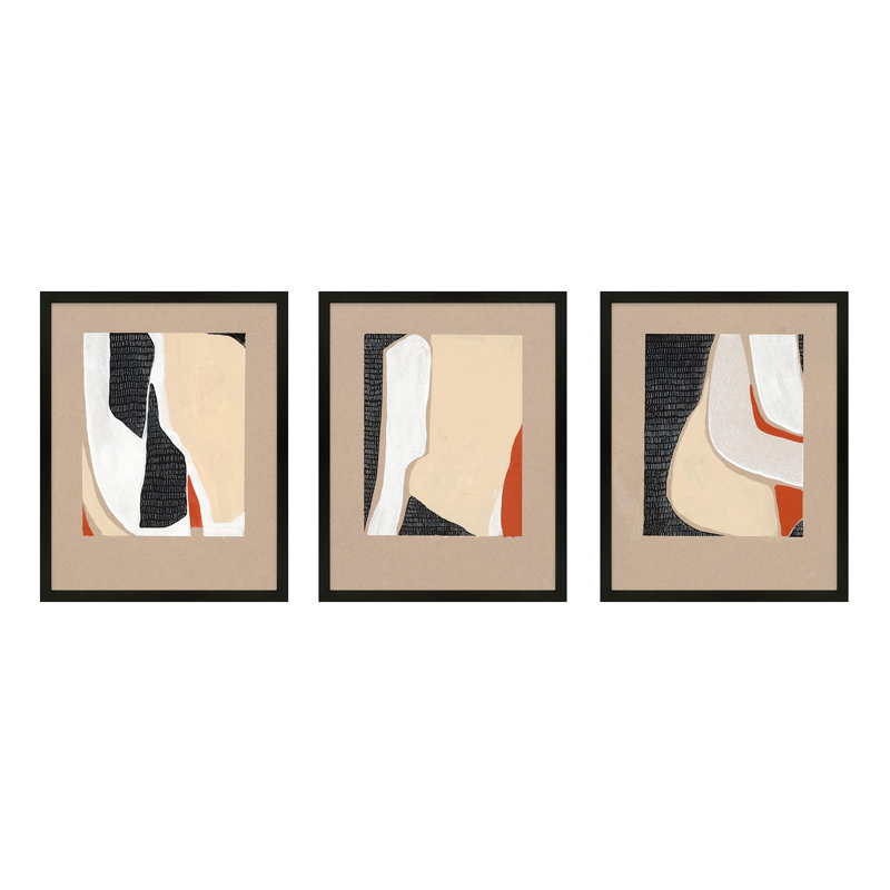 Vue en échelle. Ensemble de 3 œuvres d'art encadrées par Andrea Stokes, H 30 po x l 24 po, Cadre noir