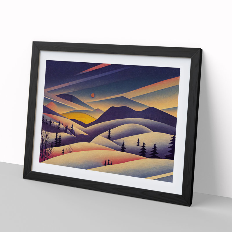 Winter Landscape Scene Abstract - Framed Print, Black Framed, 46cm H x 64cm W x 2cm D