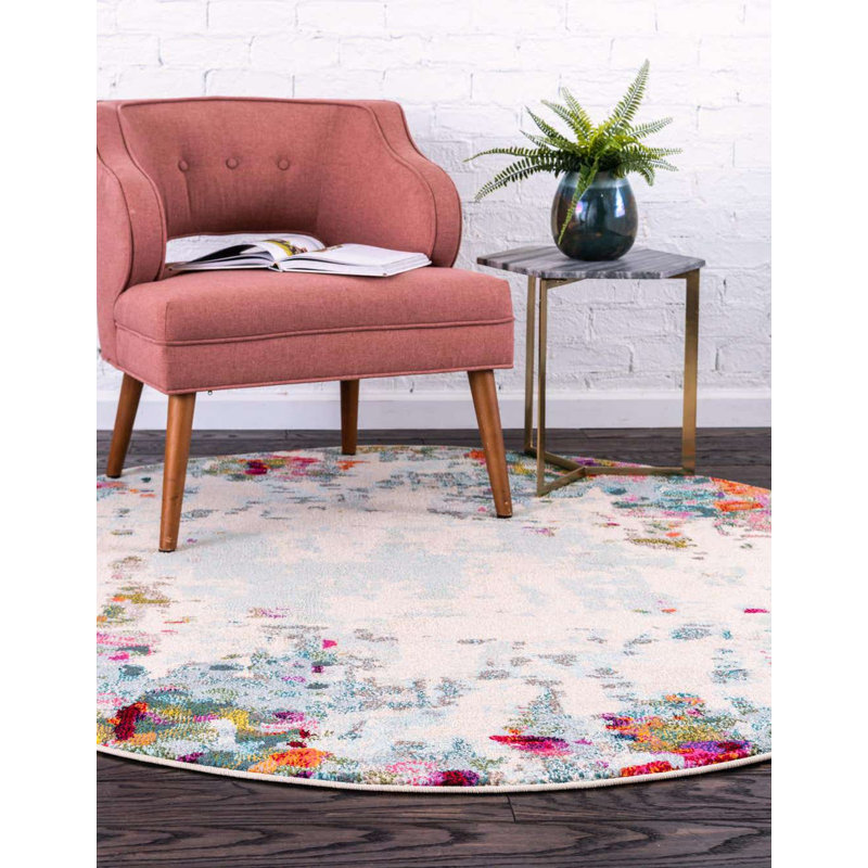 Cariel Washable Abstract Indoor Rug, Round 5'