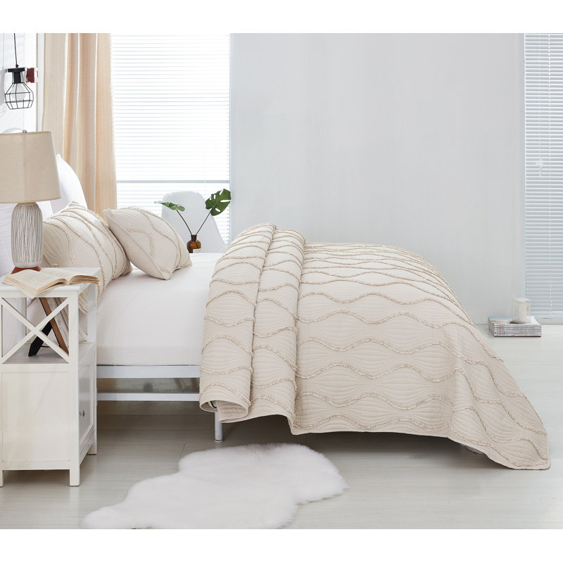 Bohemian Farmhouse / Country Cotton Quilted Geometric Shapes Quilt, Twin Quilt + 1 Standard Sham