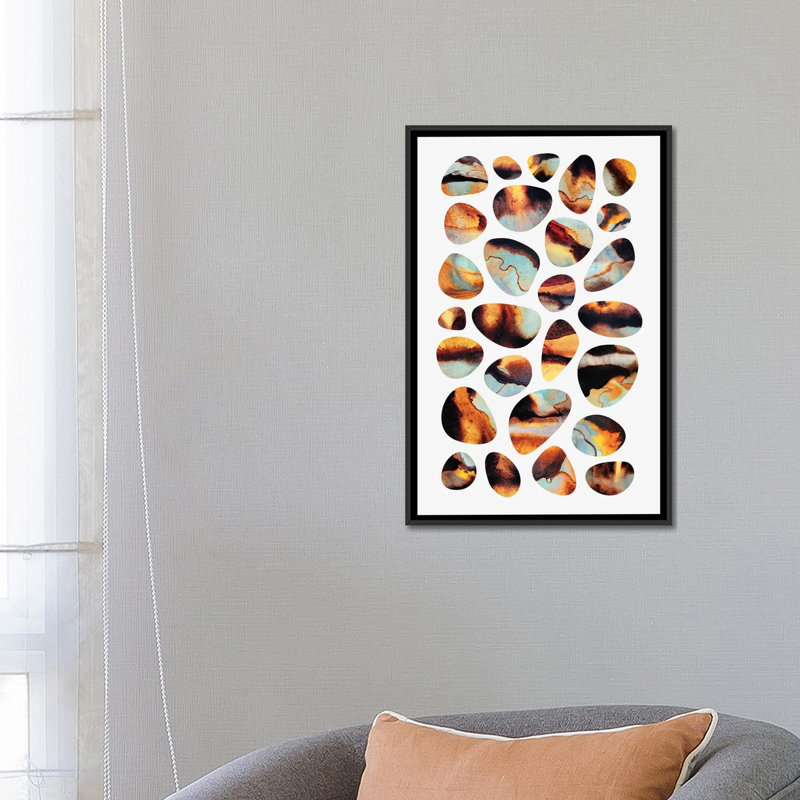 « flamboyanty pebbles », impression sur toile, H 26 po x l 18 po x P 1,5 po, Toile avec cadre noir, Pas de tapis