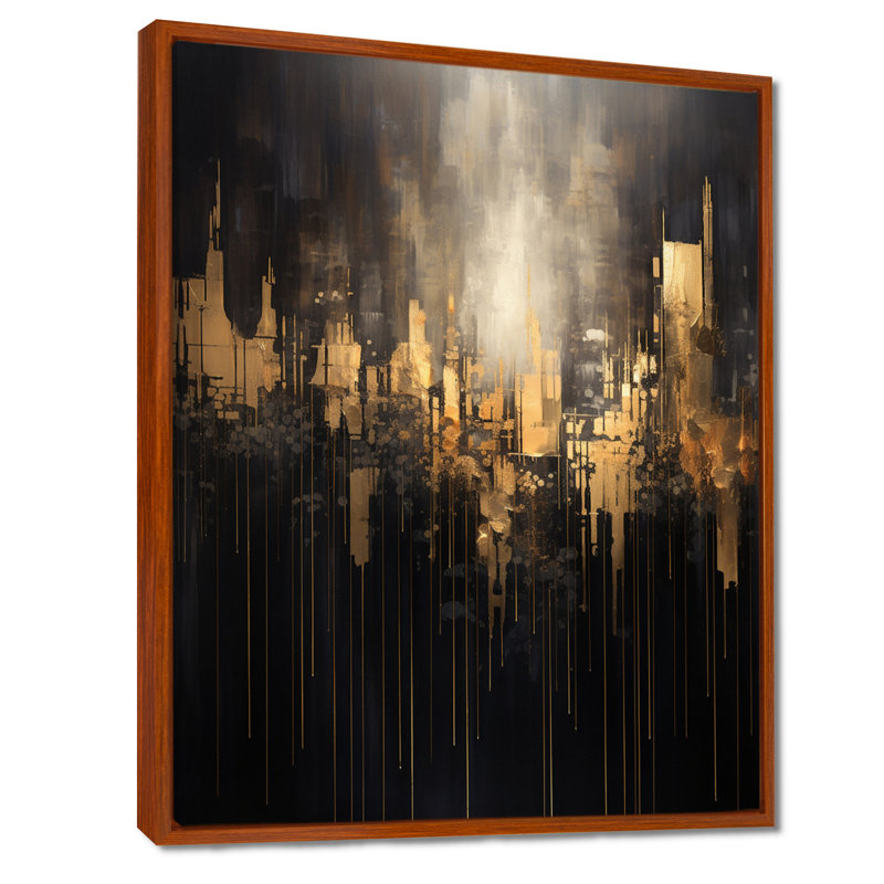 «Futur City Dreams NY», art mural abstrait, vagues modernes, Toile avec cadre flottant brun, H 40 po x l 30 po x P 1,5 po