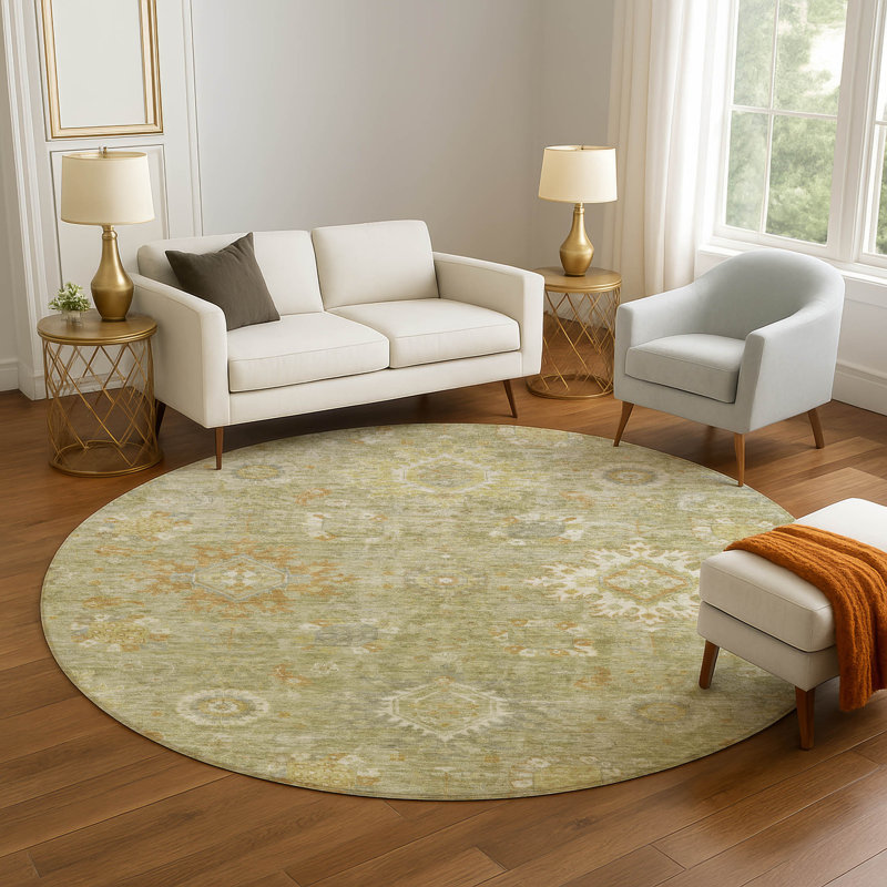 Premium Machine Washable Mayfield AMF1927 Global Rug, Round 8'