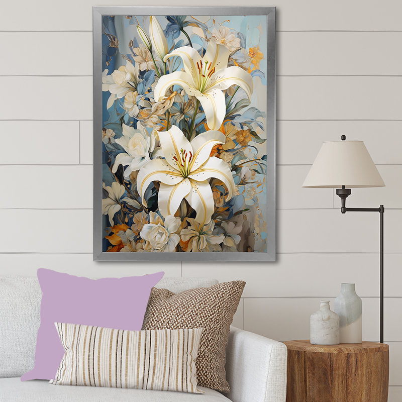 Dreamy Serenade Of Lilies III sur toile, White Picture Framed, 20" H x 12" W