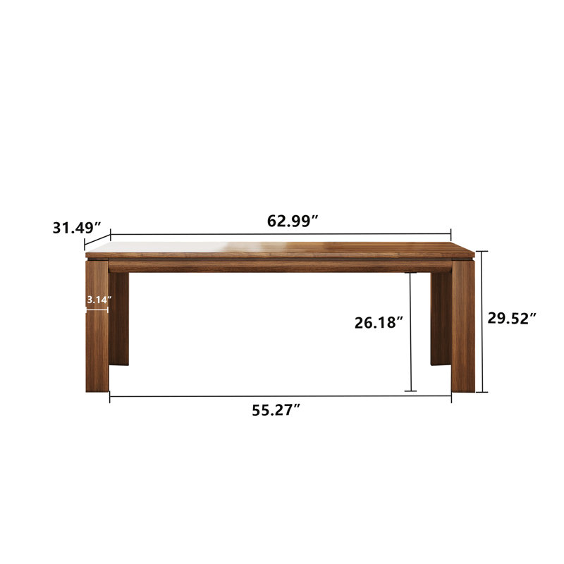 62.99" Rectangular Solid Wood Dining Table