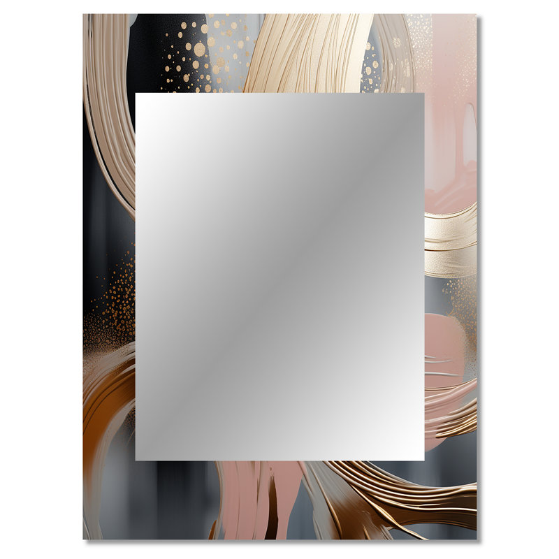 Abstract Pink and Gold Liquid ink circles I - Abstract Shapes Wall Mirror, Modern Decorative Mirror, Printed Metal Art