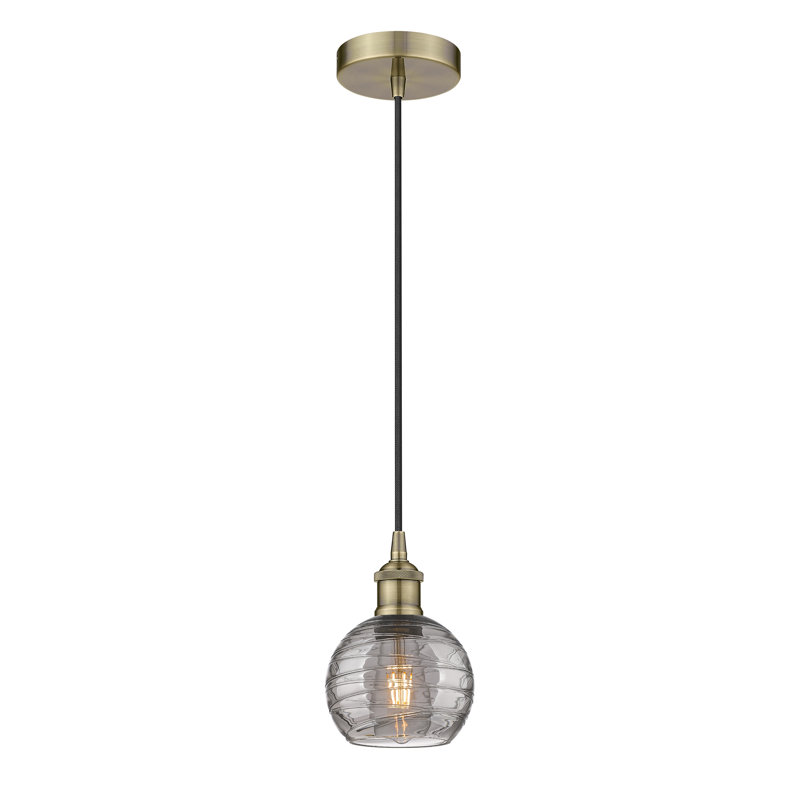 1 - Light Single Globle Pendant, Antique Brass, 13.38" H x 12" W x 12" D, Light Smoke