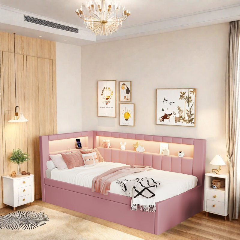 LED Platform Bed Frame with Storage Drawers, USB Ports, 7-Color Adjustable LED Lights, Sturdy Wood Frame with Linen Slats, No Box Spring Needed