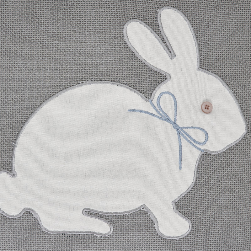Embroidered Burlap Bunny Square Cotton Throw Pillow
