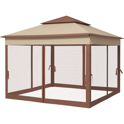11' X Pop Up Canopy. Outdoor Gazebo With Removable Zipper Netting. Instant Tent For Patio Enjoyment. Khaki. Stable Double Metal Construction. Have A Good Time Outdoors Zippered Backyard Parties.