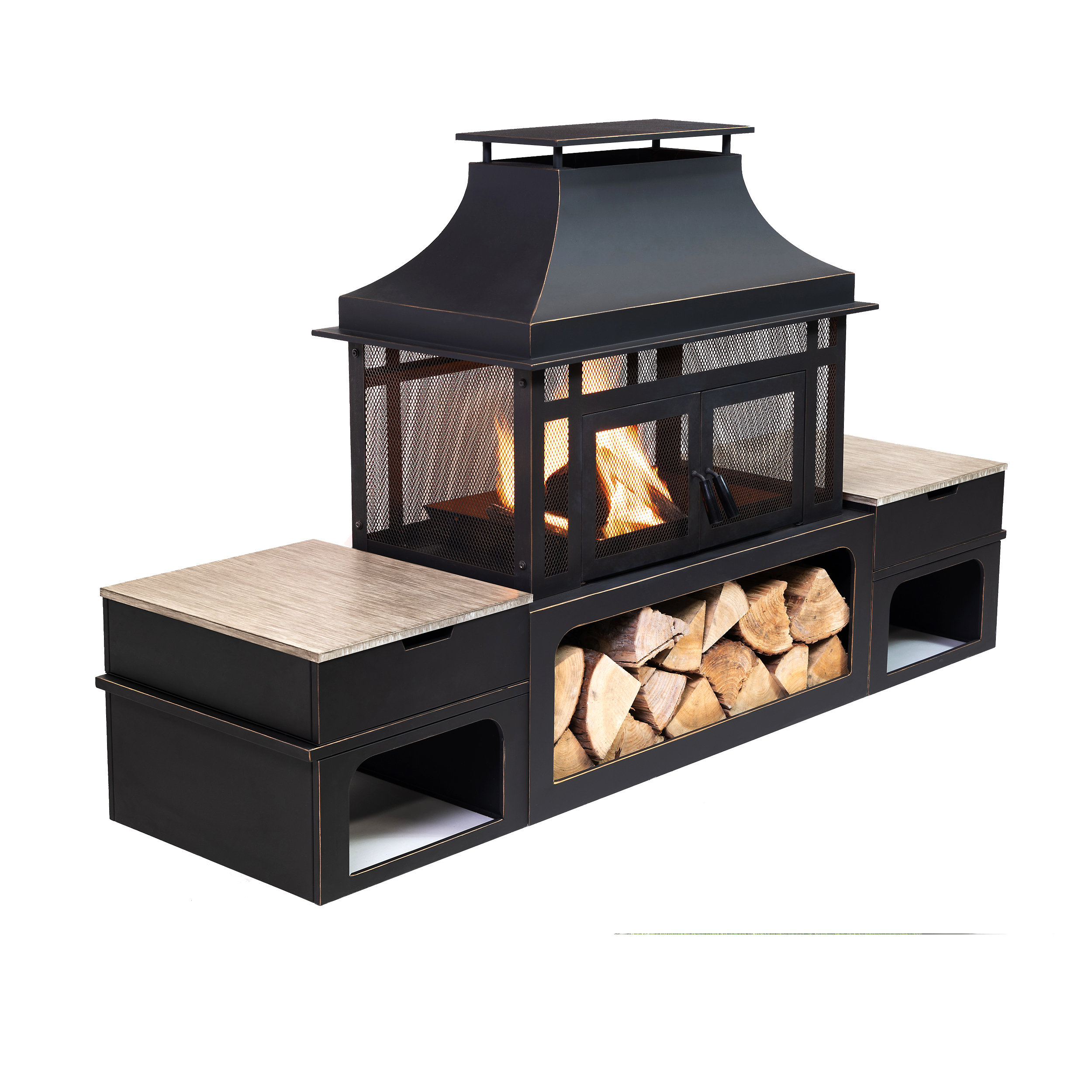 Deko Living Rimasco 40 Inch Rectangular Outdoor Metal Woodburning Fireplace  with Log Storage & Reviews