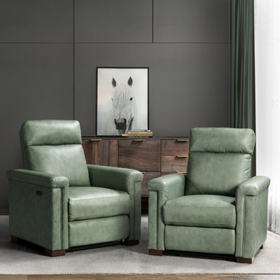 Fauteuil inclinable électrique en cuir véritable avec pieds en bois massif 36,02 po Adela