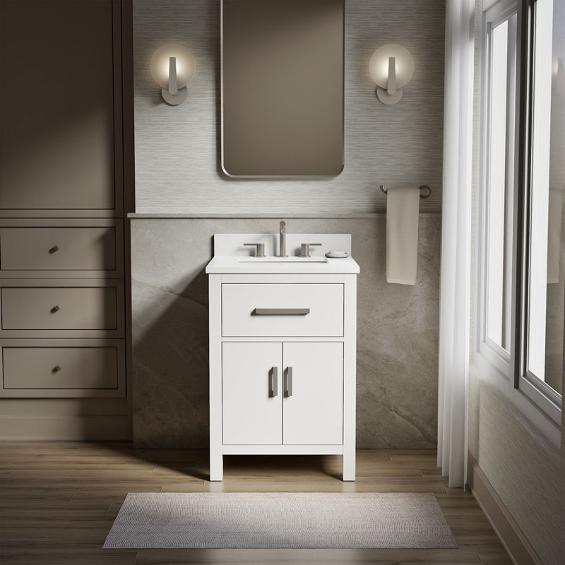 Kresla 24 In. Bathroom Vanity Cabinet With Sink And Quartz Top, White