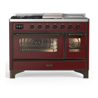 ILVE Majestic III Series 48 in. Dual Fuel Range with 5 Sealed Burners, Griddle, Frenchtop (Liquid Propane, Glass Door)