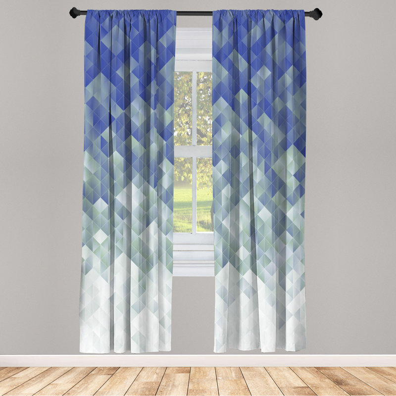 Microfiber Floral Semi-Sheer Rod Pocket Curtain Panels, 28" W x 95" L, Egyptian Blue/White