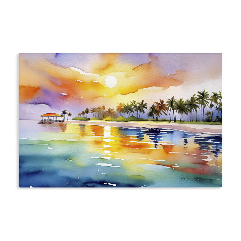 Caraïbes, coucher de soleil sur toile, par Shelly Craig, H 16 po x l 24 po