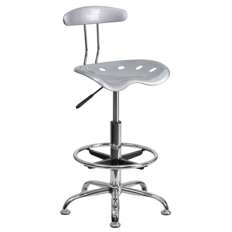 Vibrant Chrome Drafting Stool with Tractor Seat, Silver