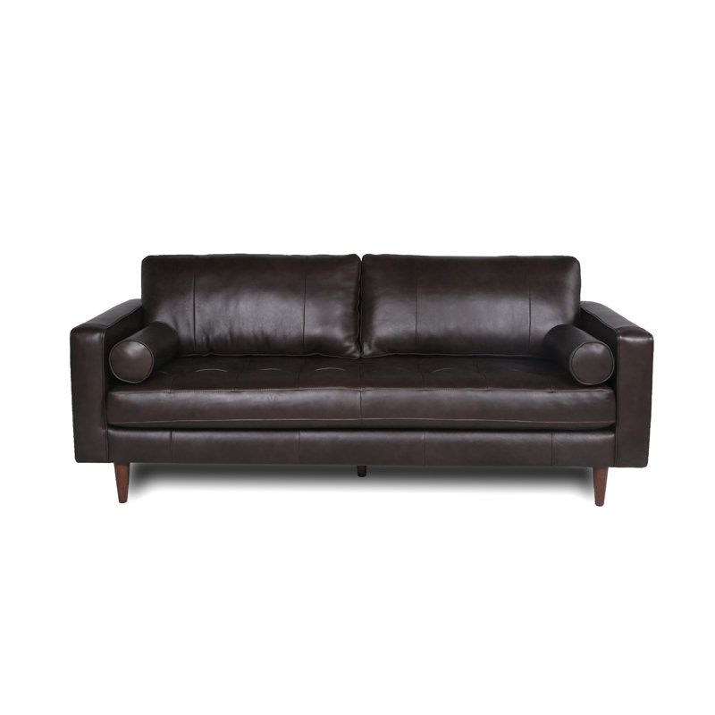 Canapé en cuir 88,5 po Apgar, Cuir véritable Paramount chocolat