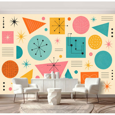 Peel and Stick Wallpaper Abstract Geometric Colorful Shapes Lines Wall Murals 100"H x 144"W Removable PVC Wall Paper Self-Adhesive Wall Decor for Bedroom Living Room Home Office