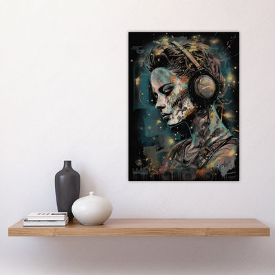 Wall Art Print Psychobilly Music Artwork Rockabilly Punk Rock Woman With Headphones Poster