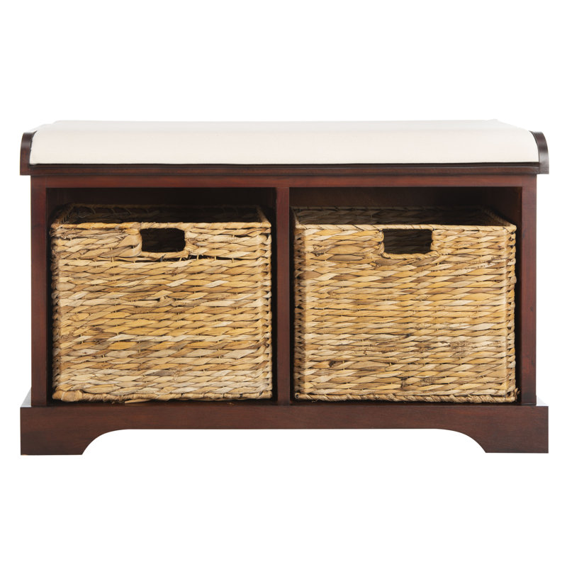 Briananthony Linen Upholstered Storage Bench, Cherry