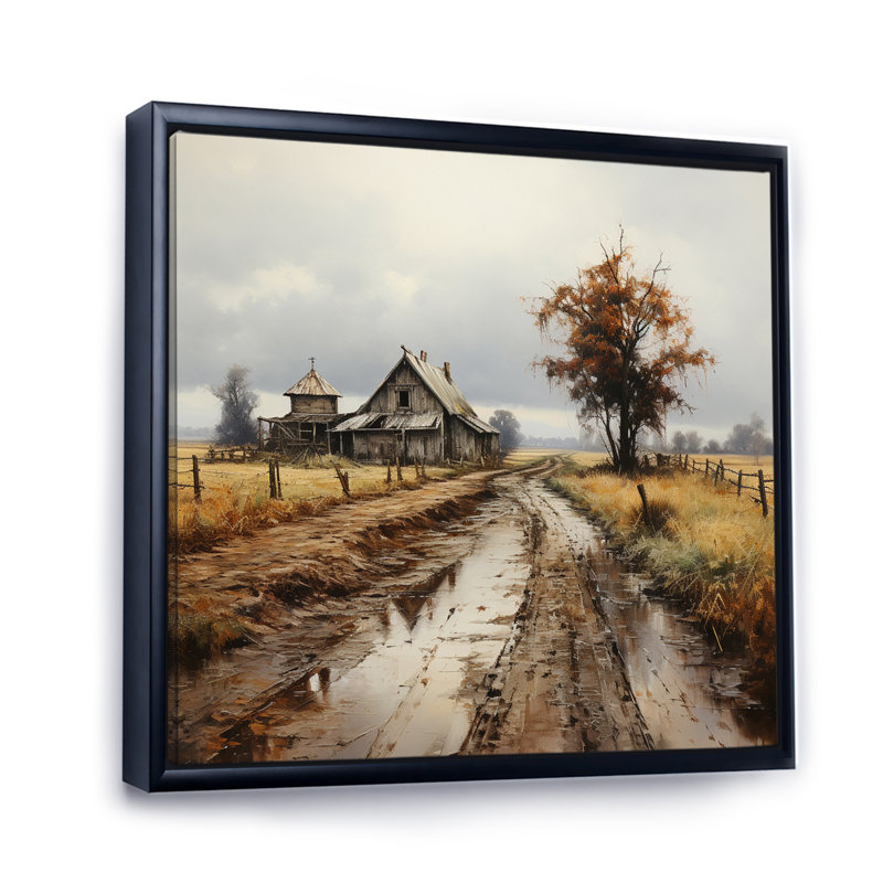 Barns Misty Morning sur toile, H 24 po x l 24 po x P 1 po, Cadre flottant noir