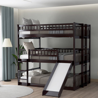 Triple Bed With Built-@In Ladder AND Slide Triple Bunk Bed With Guardrailsold SKU:LPAAP