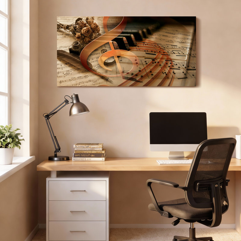 Ensemble de 1 tableau sur toile tendue représentant des notes et des partitions musicales, 4020