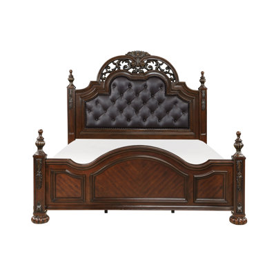 Grand lit capitonné capitonné en bois 1 pièce L 65,5 po x l 91,5 po x H 71,5 po