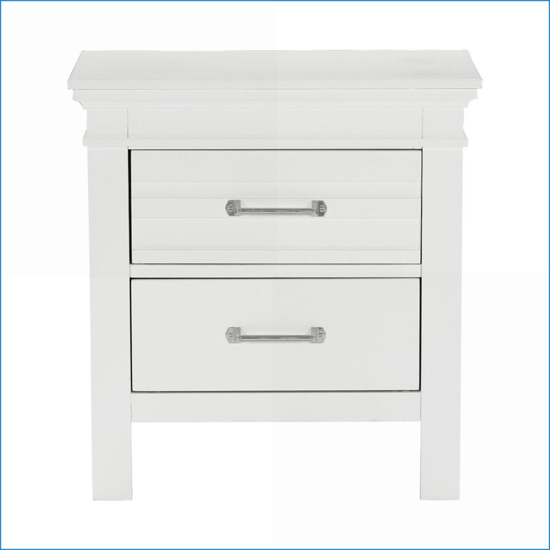 Table de chevet blanche transitionnelle à 2 tiroirs - Rangement en bois sans assemblage