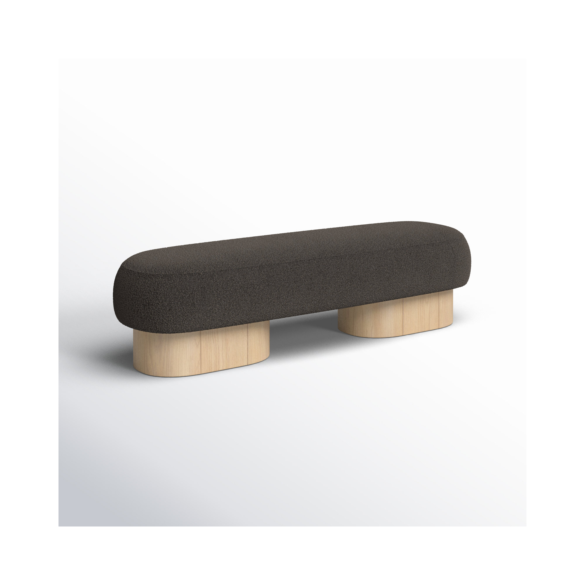 Denyer Boucle Fabric Upholstered Bench, Light Oak, Brown