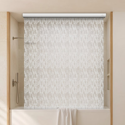 Rideau de douche / doublure de salle de bain enroulable au plafond Jakooz - base de 56 po - jusqu'à 95 po de long - utilisation pour les plafonds de 9 pi - PEVA imperméable - rideaux de douche en plastique pour la salle de bain - sans tringle, crochets ou anneaux (glaçons)
