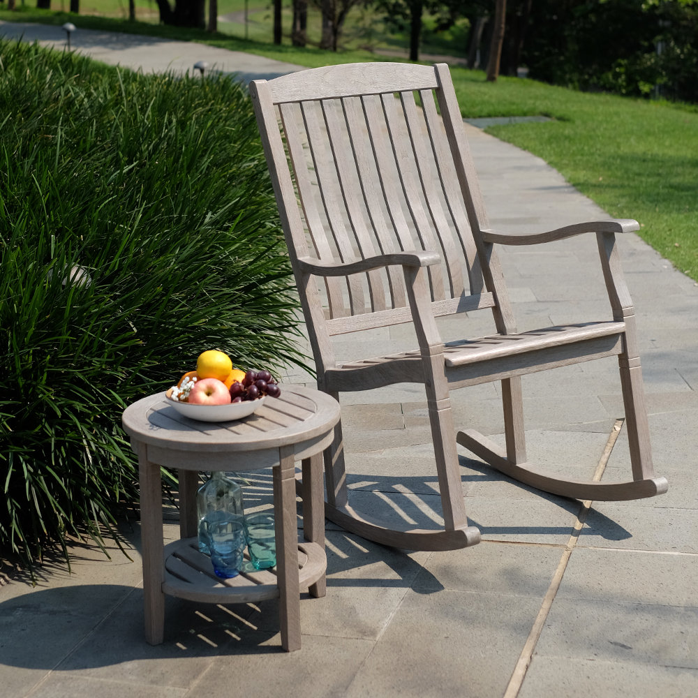 Adina Teak Outdoor Rocking Chair, Weathered Gray