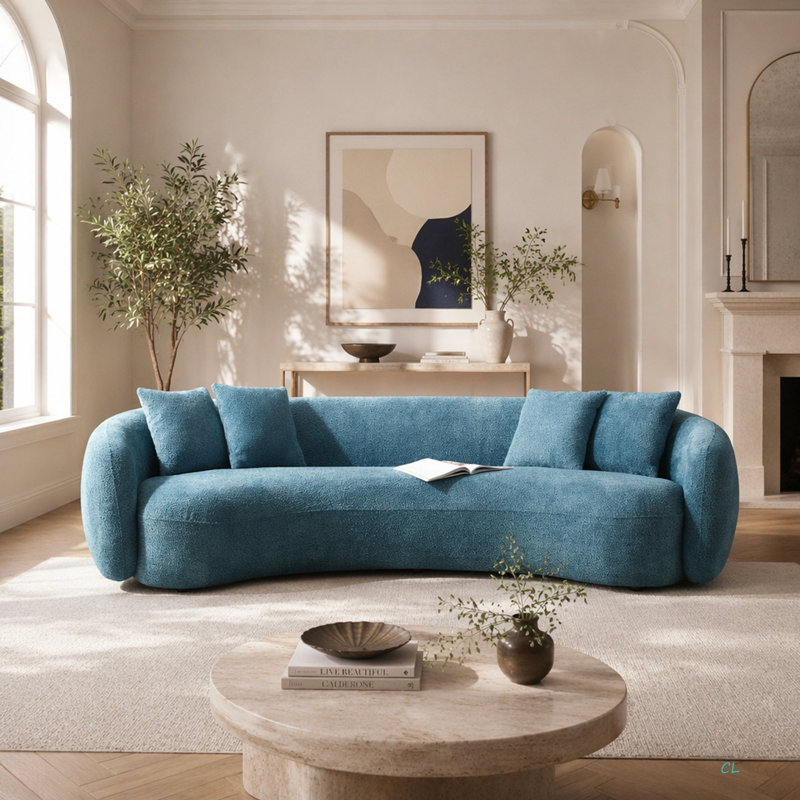 Canapé modulaire incurvé 102 po Boucle, Bleu
