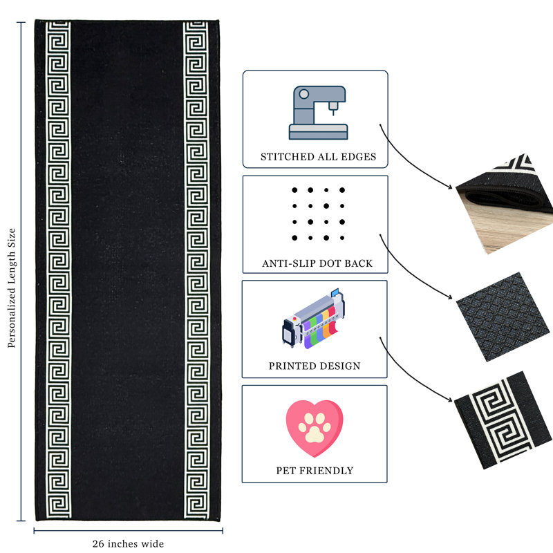 Tapis de couloir noirs antidérapants sur mesure, Tapis de couloir 2 pi 2 po x 9 pi