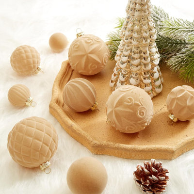 Ornements de velours en forme de boule de Noël - 46 pièces de décorations d'arbre de Noël en flocons assorties avec des ornements suspendus incassables avec boucle pour décoration de Noël, 3 tailles (champagne)