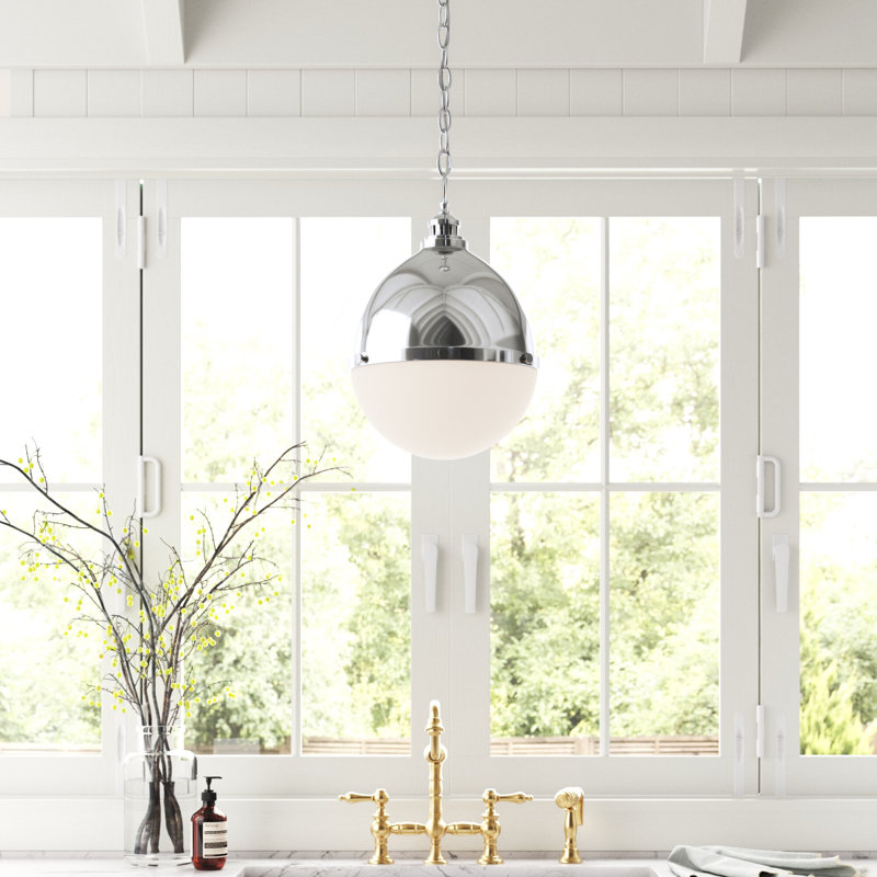 Luminaire suspendu en forme de globe à 1 lumière Haley, 24,63" H x 17,5" L x 17,5" D, Nickel poli