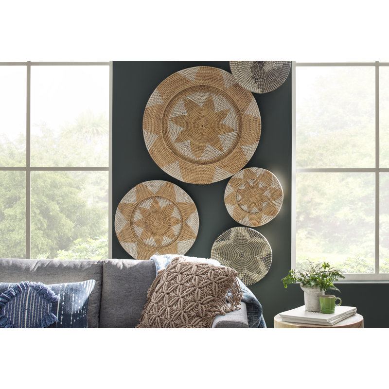 3 Piece Wicker Basket Trays Wall Décor Set, Light Brown
